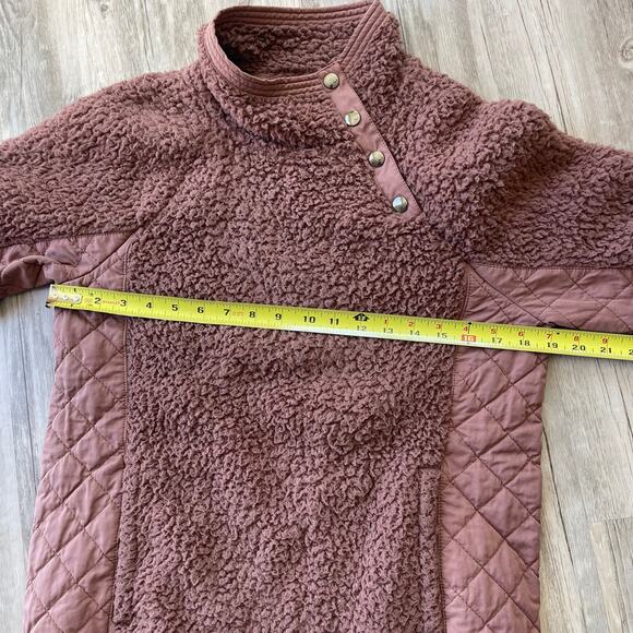 Abercrombie & Fitch Women Sherpa Fleece Pullover Small Brown Quilted Snap Neck - Picture 8 of 8